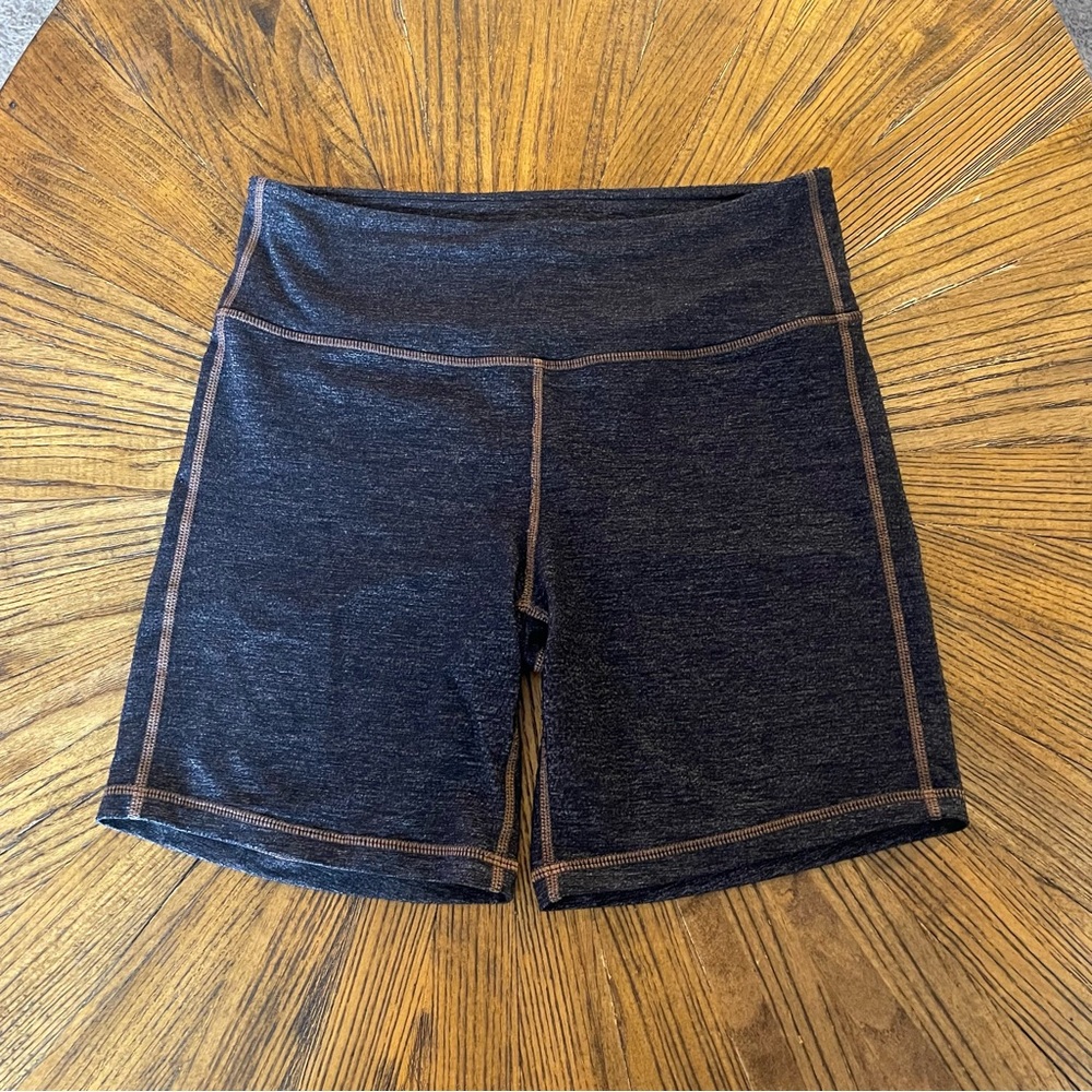 Athleta Dark Heather Gray Bike Shorts with Contrast Stitching